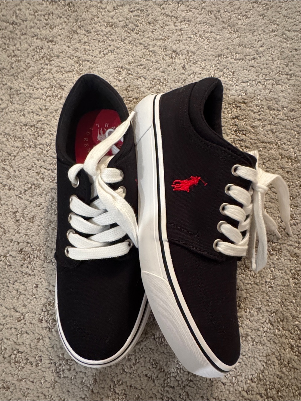 Polo by Ralph Lauren Black Canvas Low-Top Sneakers with Red Pony Logo